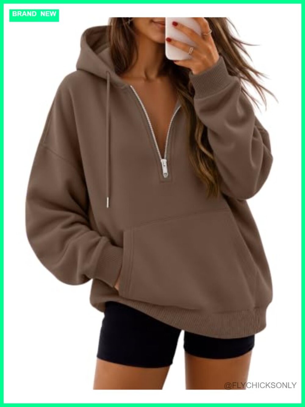 Women's Quarter Zip Fleece Hoodie Pullover Sweatshirt Kangaroo Pocket